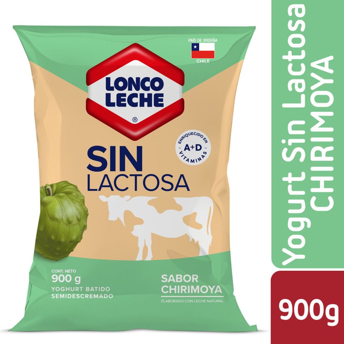 LONCOLECHE - Yoghurt Sabor Chirimoya Sin Lactosa Bolsa Loncoleche 900 g