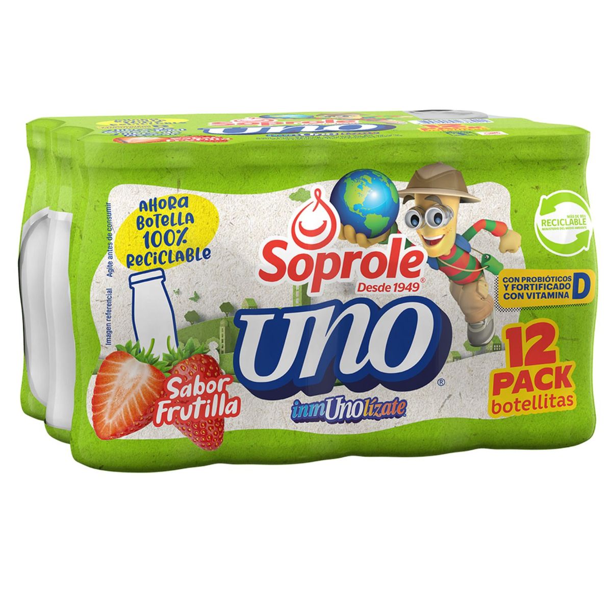 SOPROLE - Pack Probiótico Uno Defensas Sabor Frutilla Soprole 12 x 80 ml