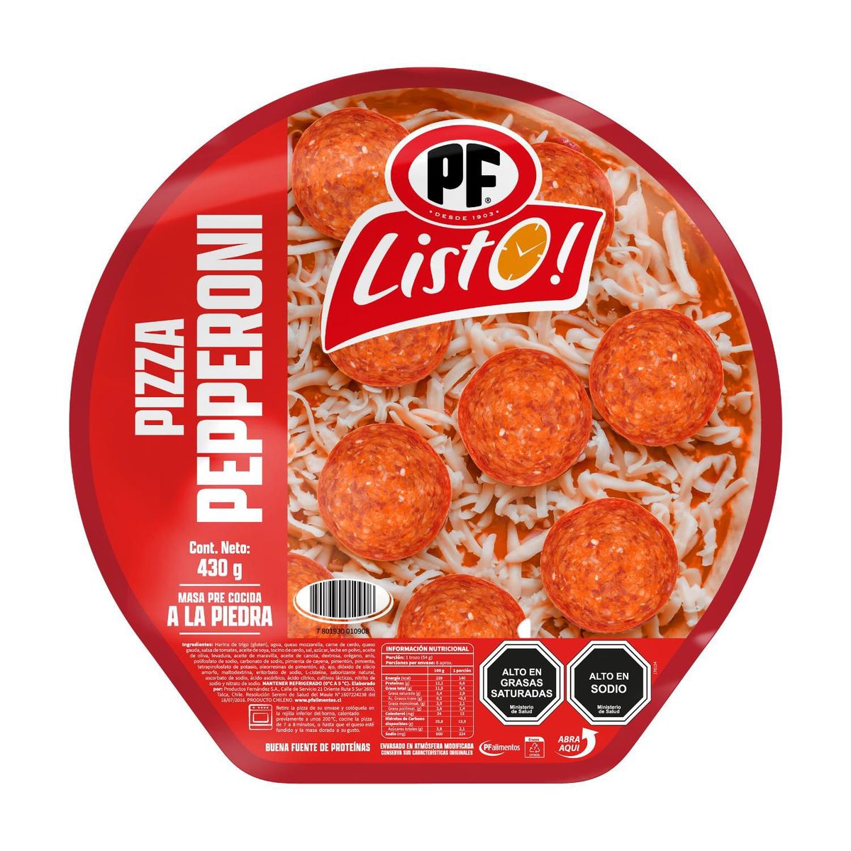 PF LISTO - Pizza Pepperoni Masa a la Piedra PF Listo 430 g