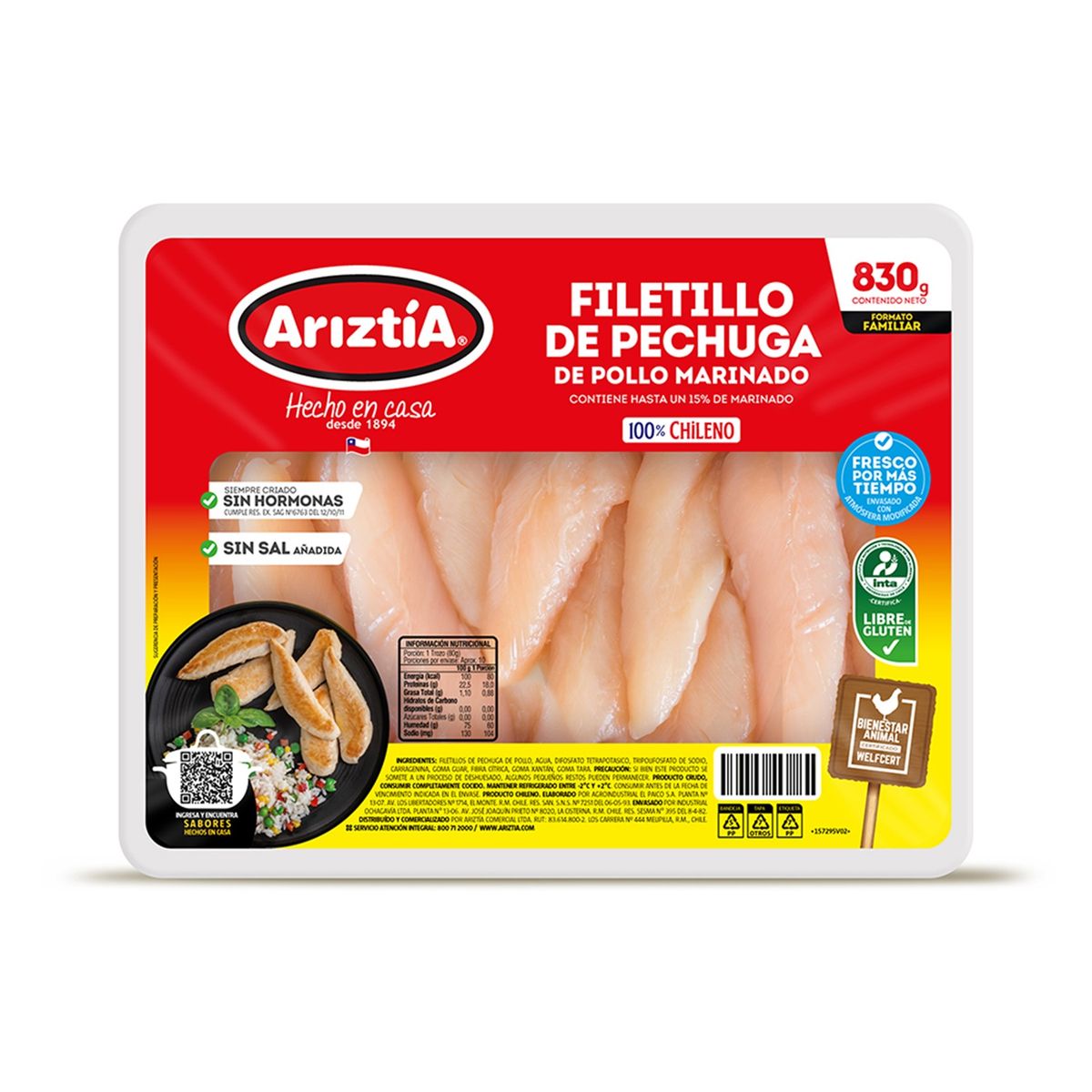 ARIZTIA - Filetitos de Pechuga de Pollo Ariztía 830 g