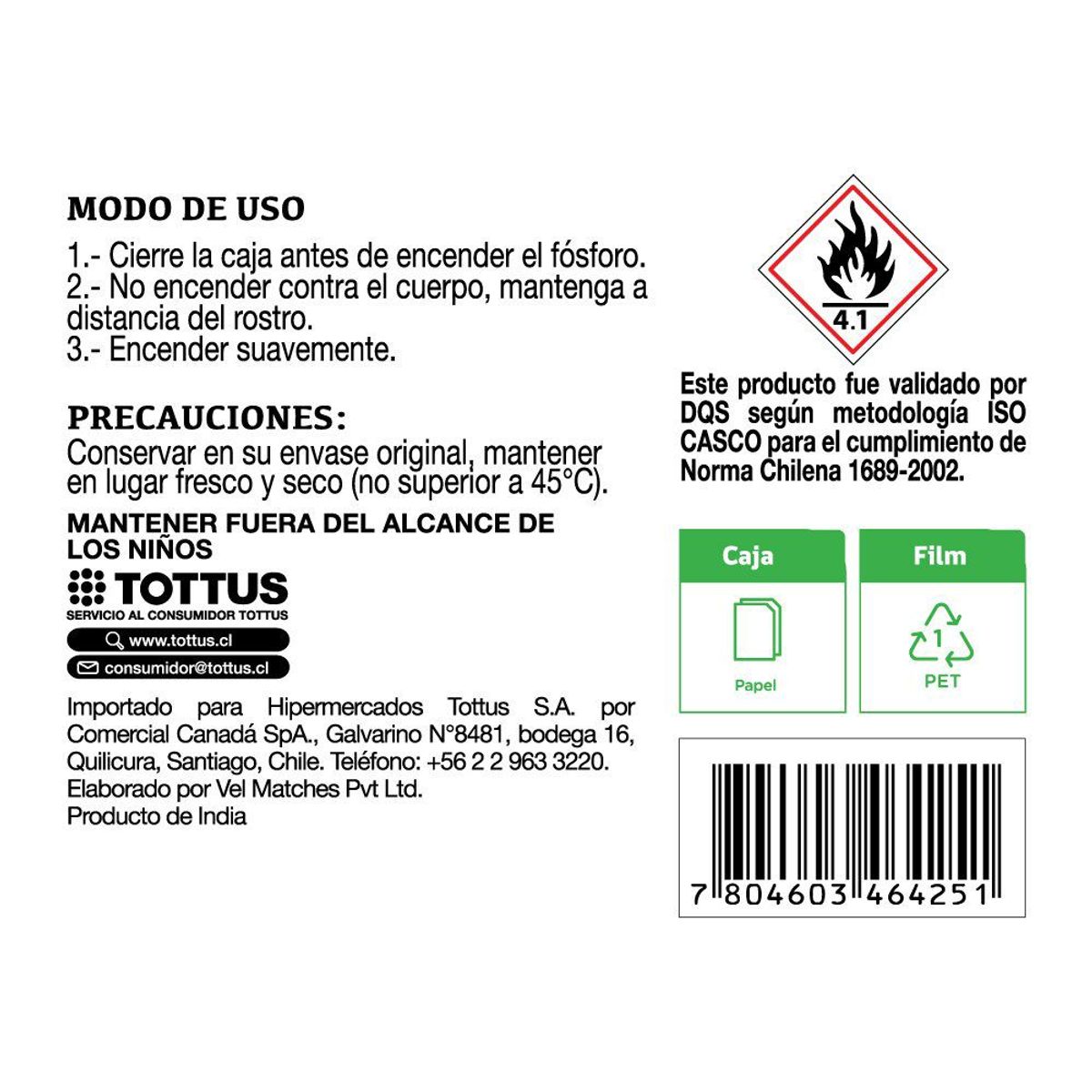 TOTTUS - Fósforos de Seguridad