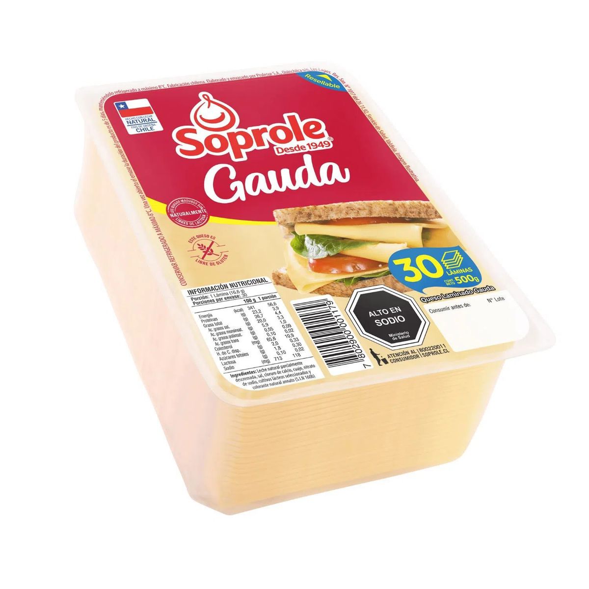 SOPROLE - Queso Gauda Laminado Soprole 500 g