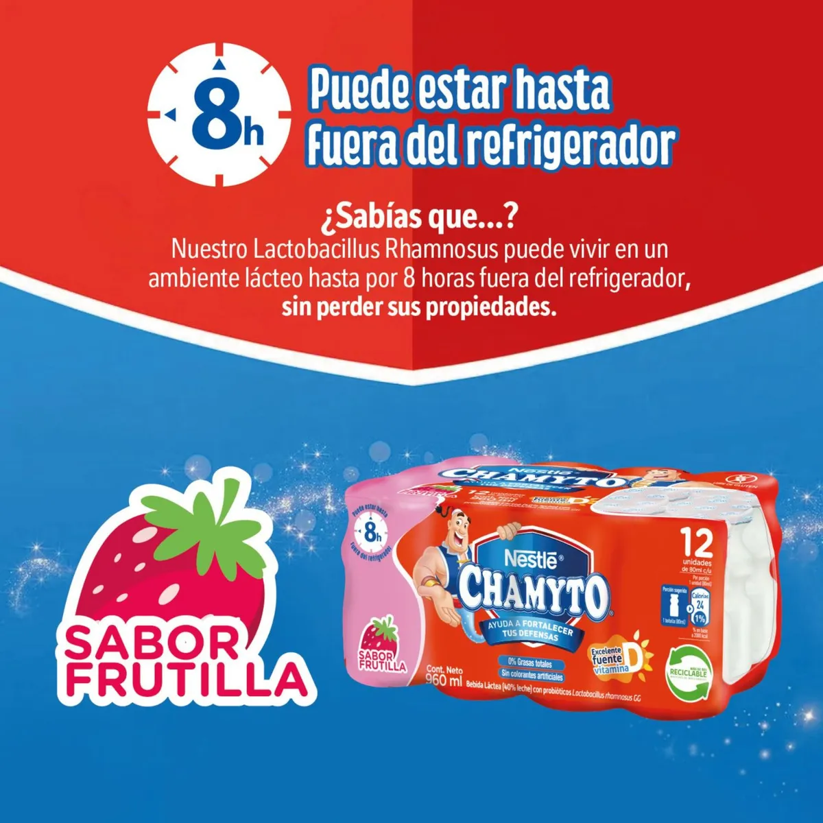CHAMYTO - Pack Probióticos Chamyto Sabor Frutilla 12 x 80 ml