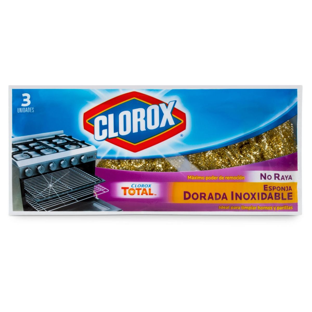 CLOROX - Pack Esponjas Clorox Dorada Inoxidable 3 Un