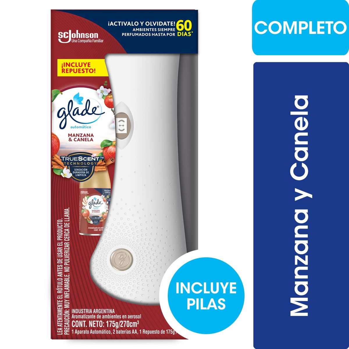 GLADE - Desodorante Ambiental Glade Automático Manzana y Canela  + Repuesto 175 g