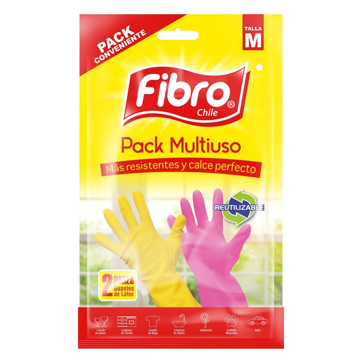 FIBRO - Guantes de Latex Multiuso Fibro Tamaño Mediano 2 Un