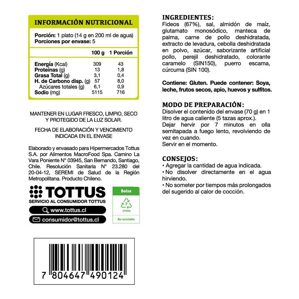 TOTTUS - Sopa Pollo con Fideos