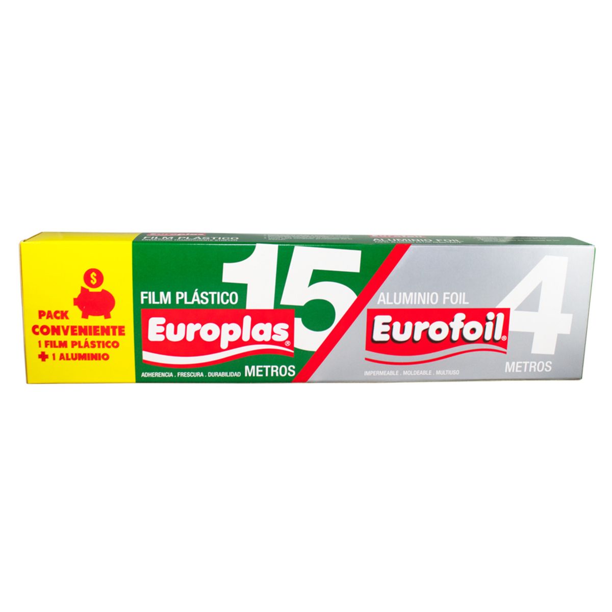EUROPLAS - Pack Film Plástico 15 mts + Aluminio 4 mts Europlas