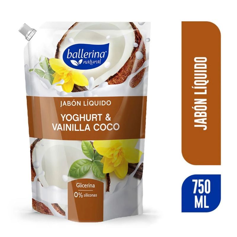 BALLERINA - Jabón Líquido Yoghurt Vainilla Coco Ballerina Doypack 750 ml