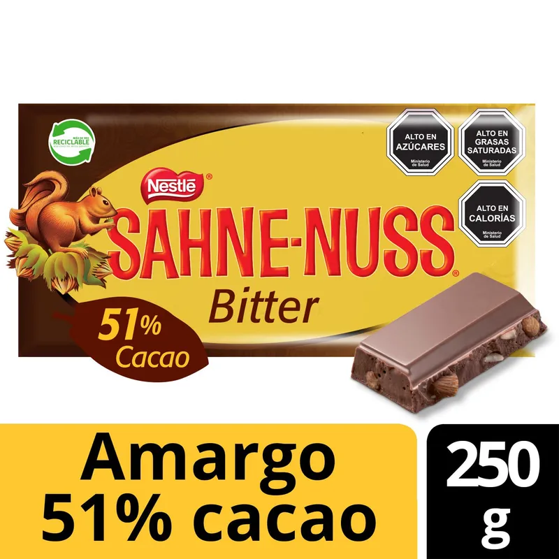SAHNE NUSS - Chocolate Bitter Sahne Nuss Barra 250 g