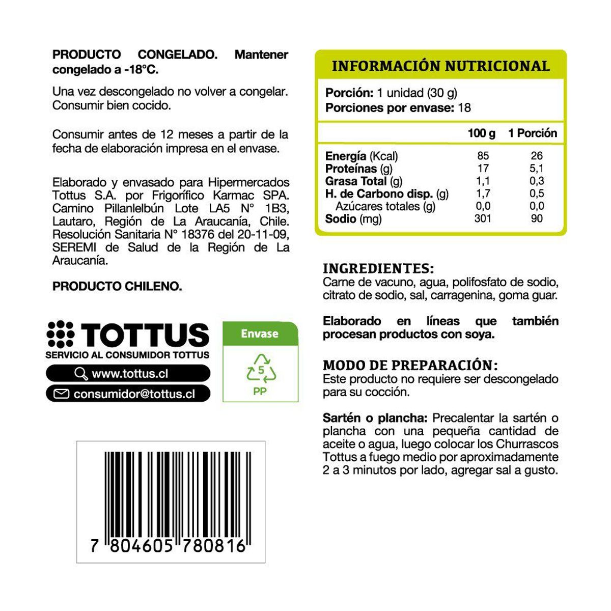 TOTTUS - Churrascos de Vacuno Tottus 18 x 30 g