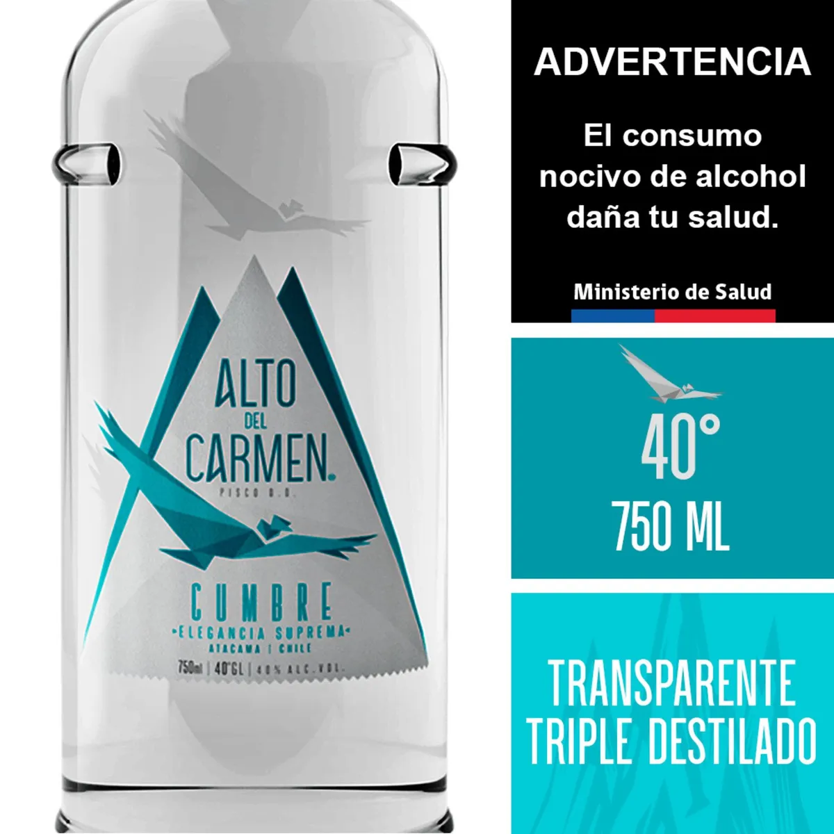 ALTO DEL CARMEN - Pisco Cumbres Transparente Alto del Carmen 40° 750 cc