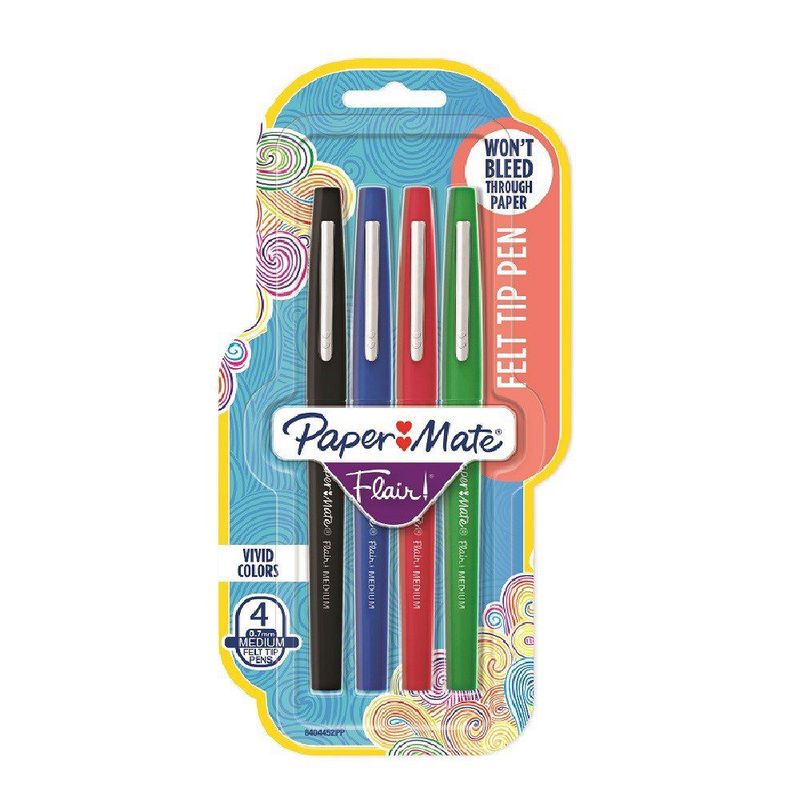PAPER MATE - 4 Bolígrafos Flair Punta Media Colores Básicos