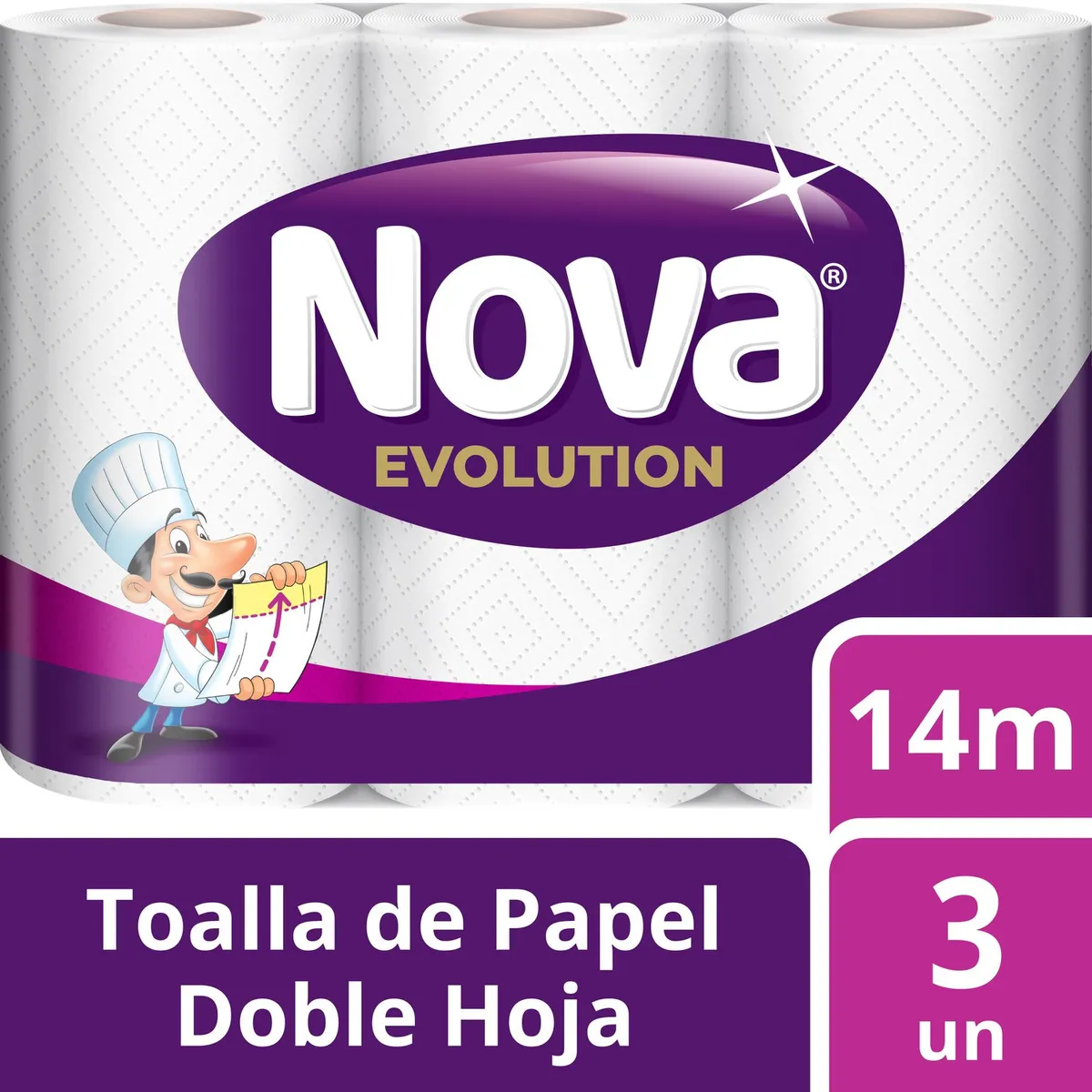NOVA - Toalla de Papel Nova Doble Hoja 3 x 14 mts