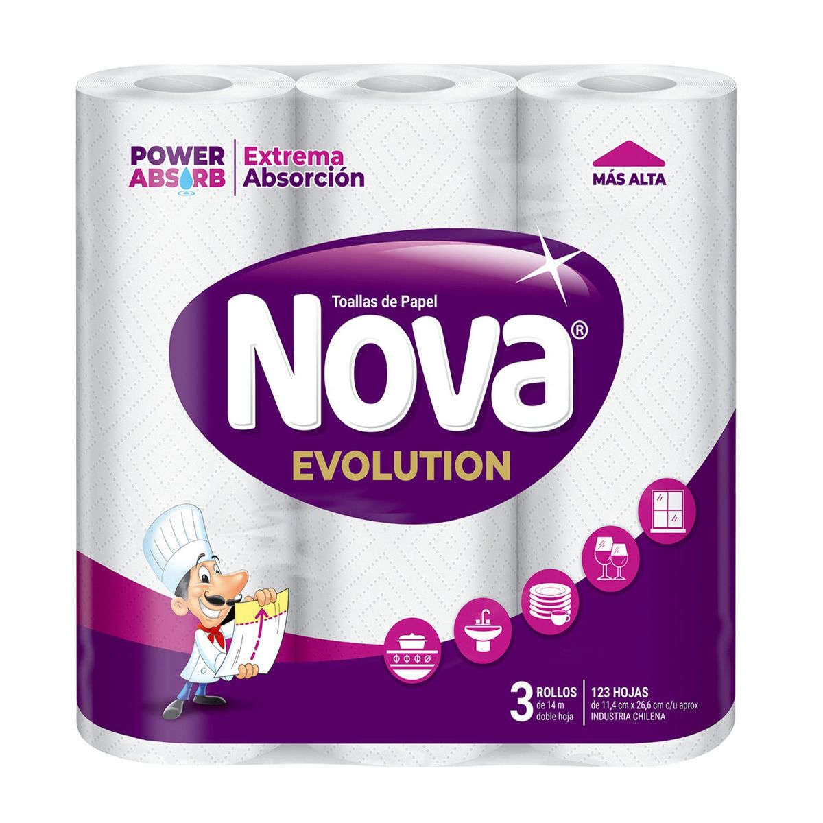 NOVA - Toalla de Papel Nova Doble Hoja 3 x 14 mts