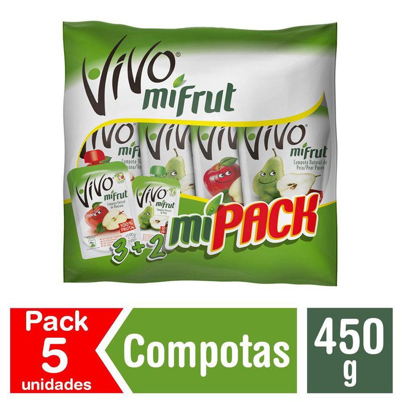 VIVO - Pack Compotas Sabor Manzana y Pera Vivo 5 x 90 g