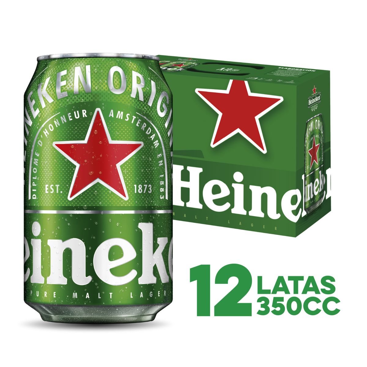 HEINEKEN - Cerveza Heineken Lager 5° Lata 12 x 350 cc