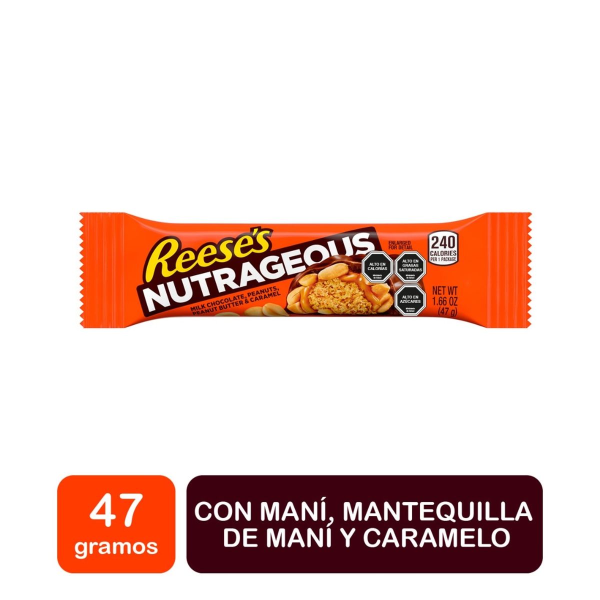 HERSHEYS - Barrita Reeses Maní, Mantequilla de Maní y Caramelo 47 gr