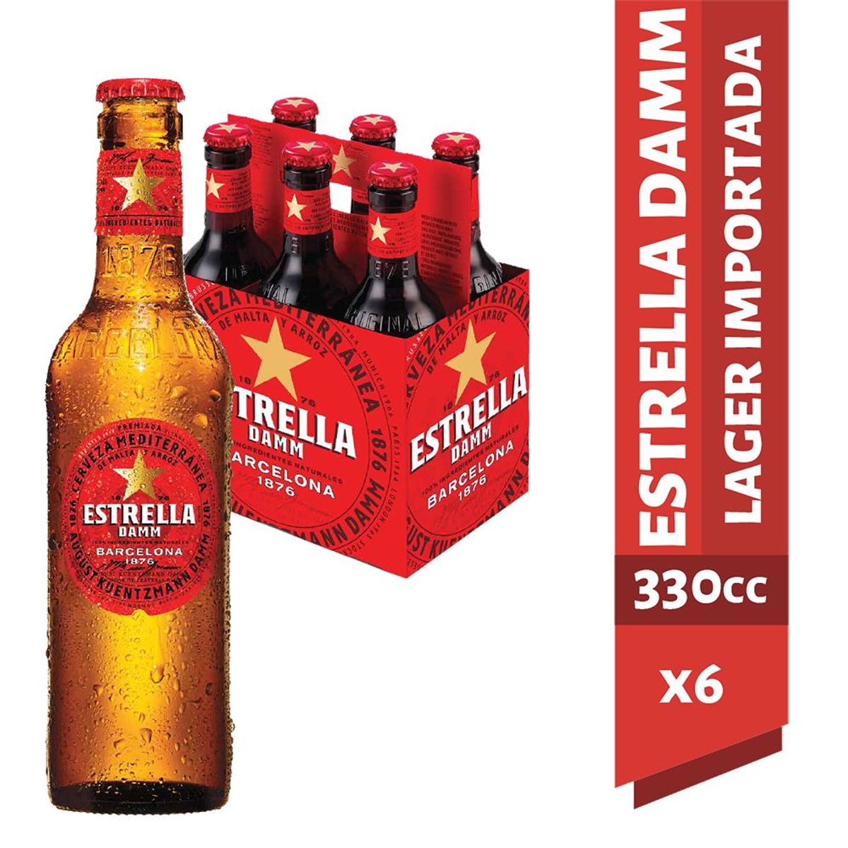 ESTRELLA DAMM - CERVEZA ESTRELLA DAMM BOTELLA 330CC SIX PACK