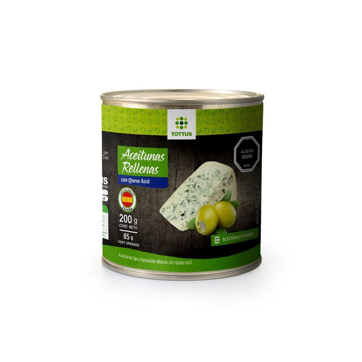TOTTUS - Aceitunas Verdes Rellenas Queso Azul Tottus 200 g