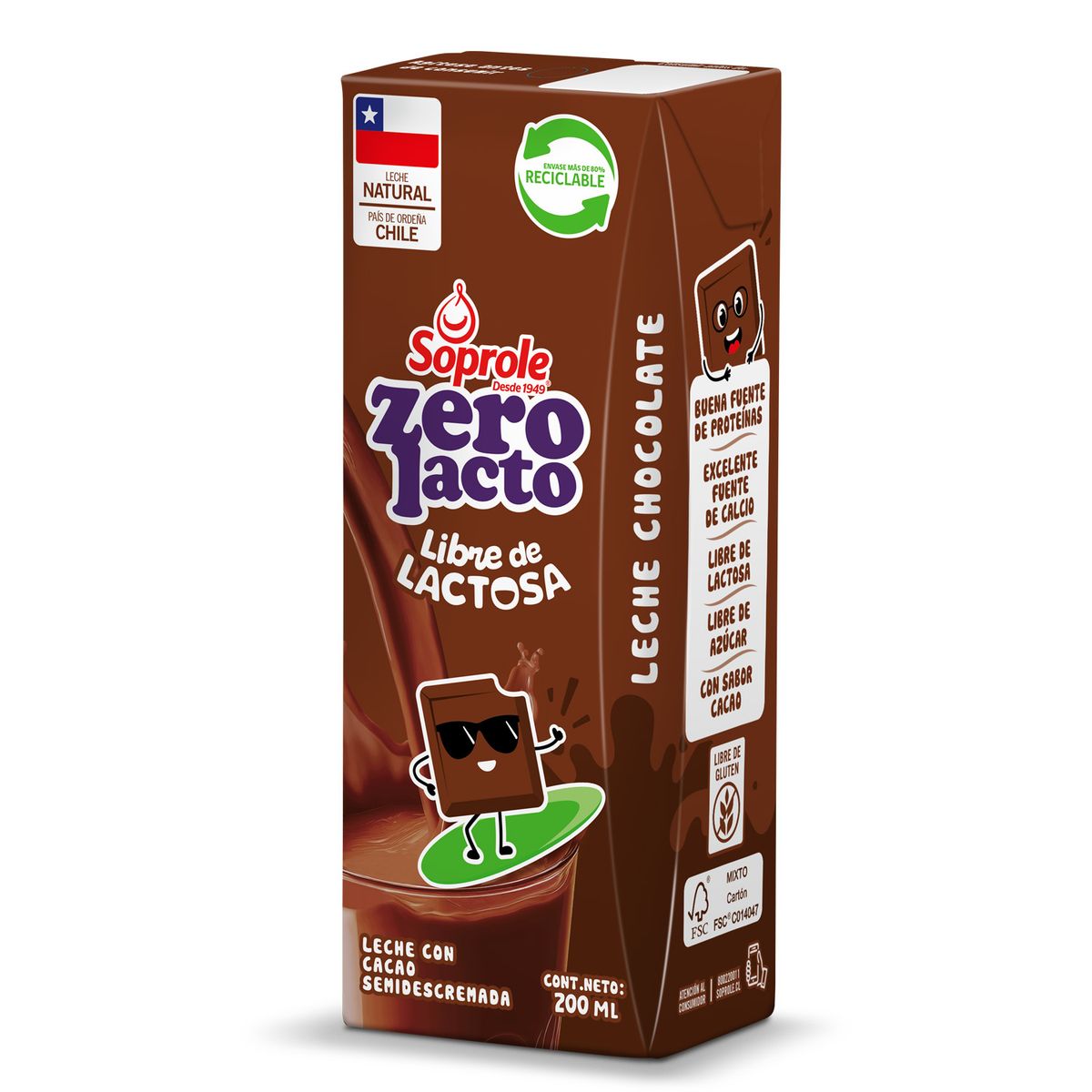 SOPROLE - Leche Semidescremada Zerolacto Sabor Chocolate