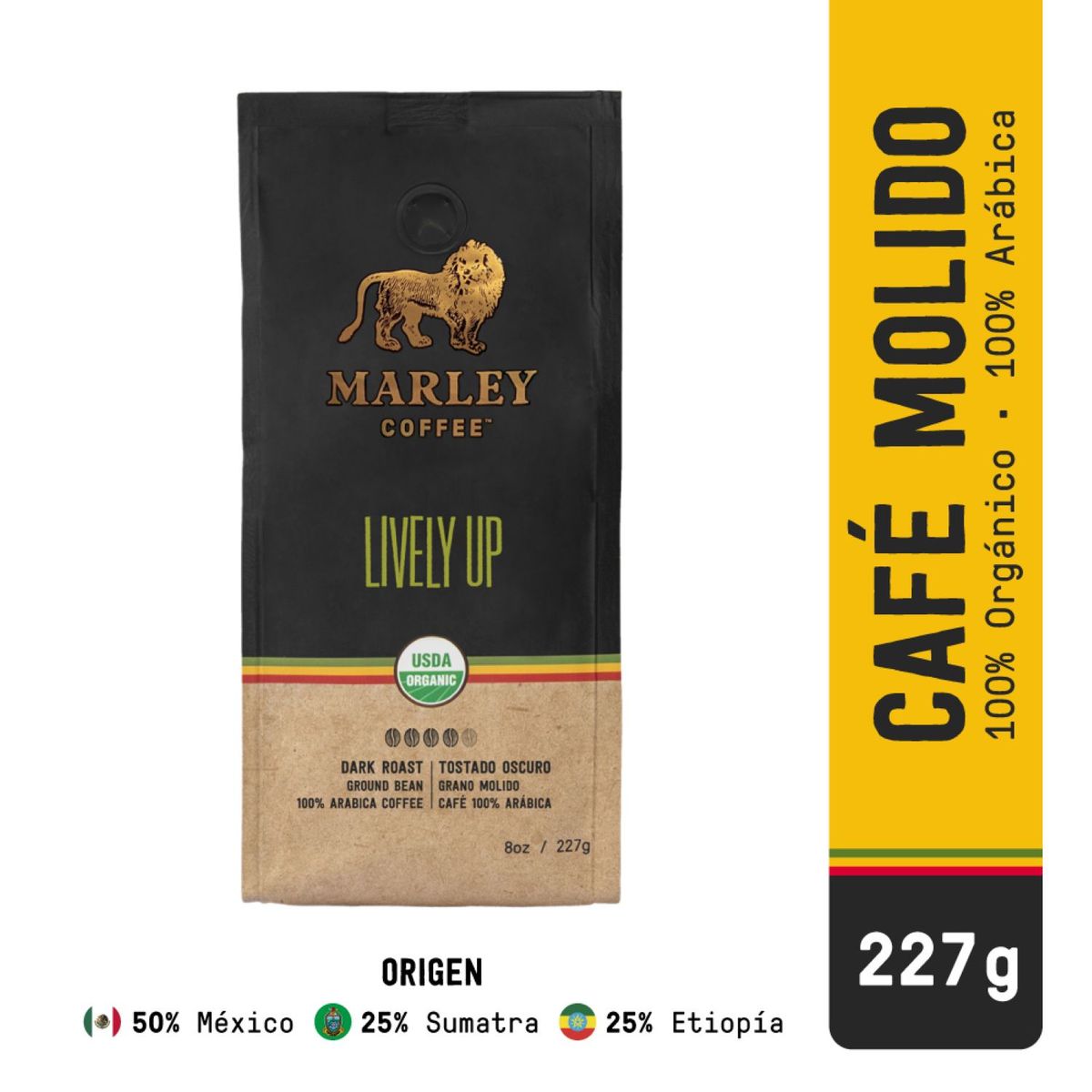 MARLEY COFFEE - Café Orgánico Marley Coffe Molido Lively Up 227 g
