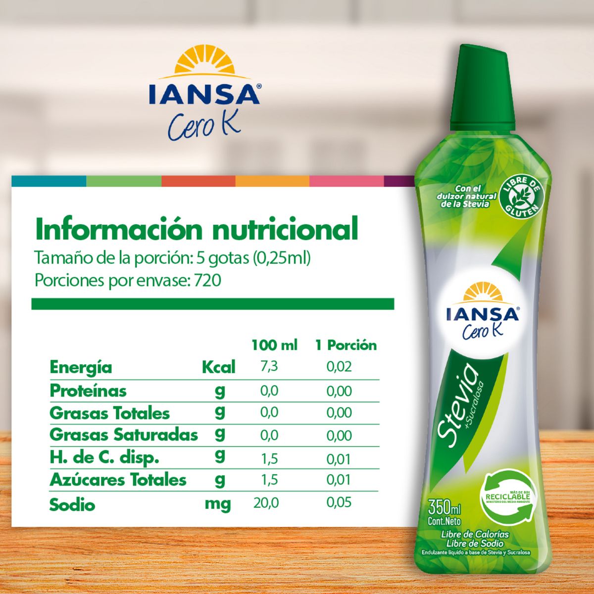 IANSA CERO K - Endulzante Líquido Stevia Sucralosa Iansa Cero K 350 ml