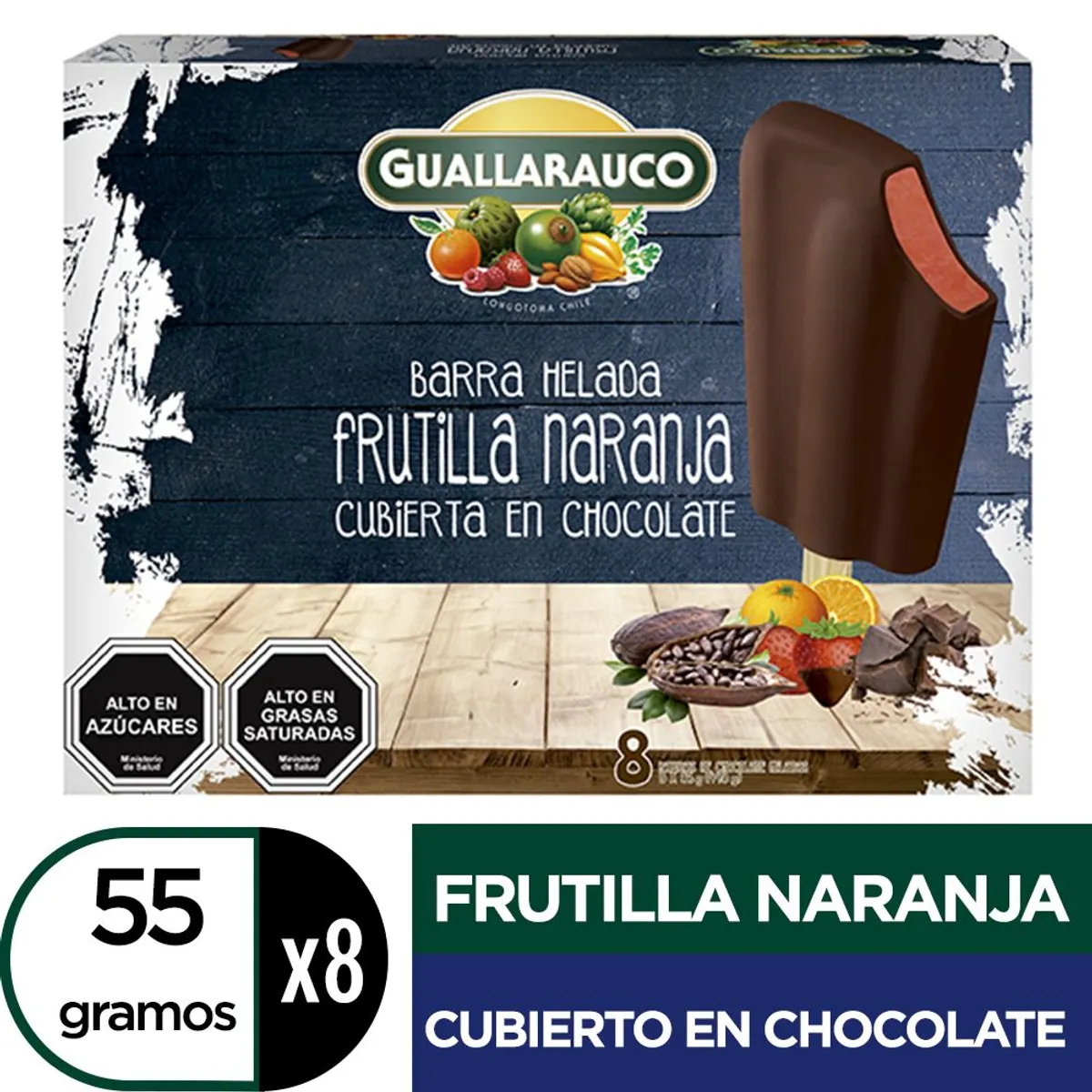 GUALLARAUCO - Helado Multipack Barra de Frutilla y Naranja Con Chocolate Guallarauco 8 x 55 g