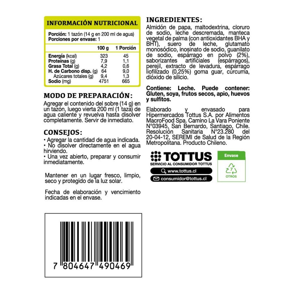 TOTTUS - Sopa Esparragos Individual