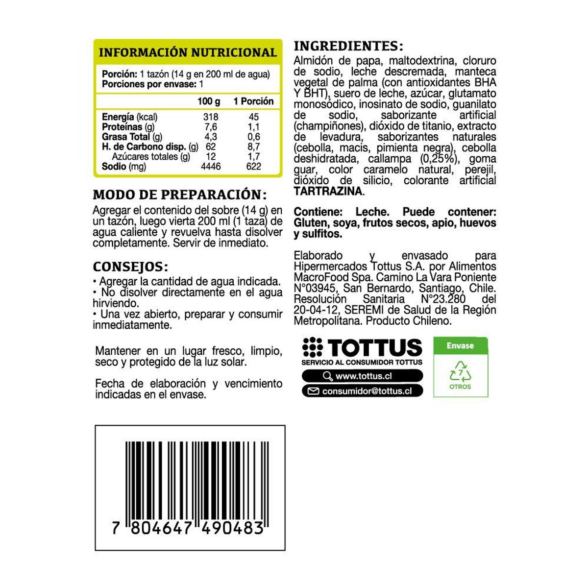 TOTTUS - Sopa Champiñon Individual