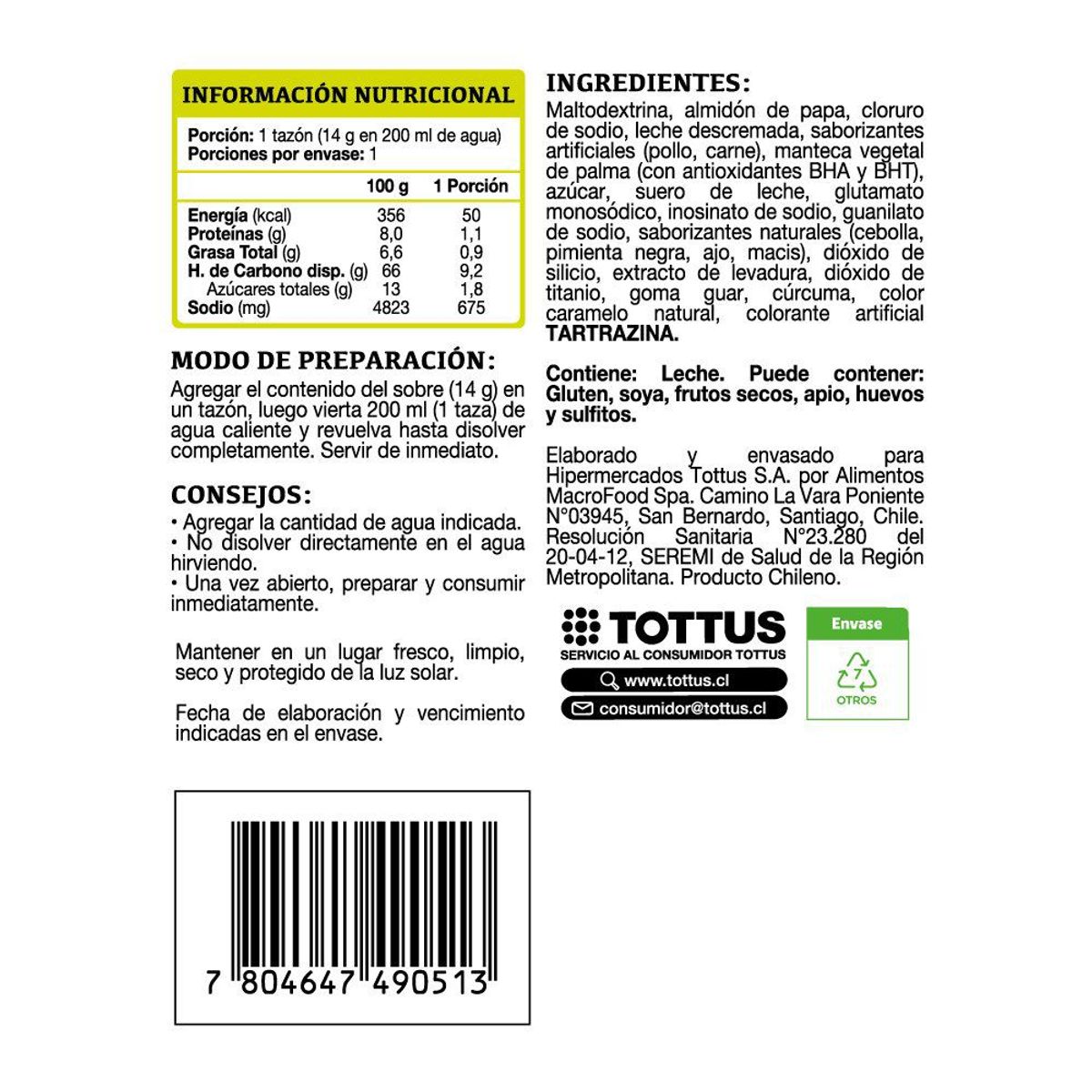 TOTTUS - Sopa Pollo Individual
