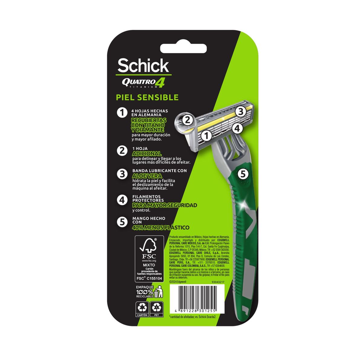 SCHICK - Máquina Afeitar Quattro Piel Sensible Schick