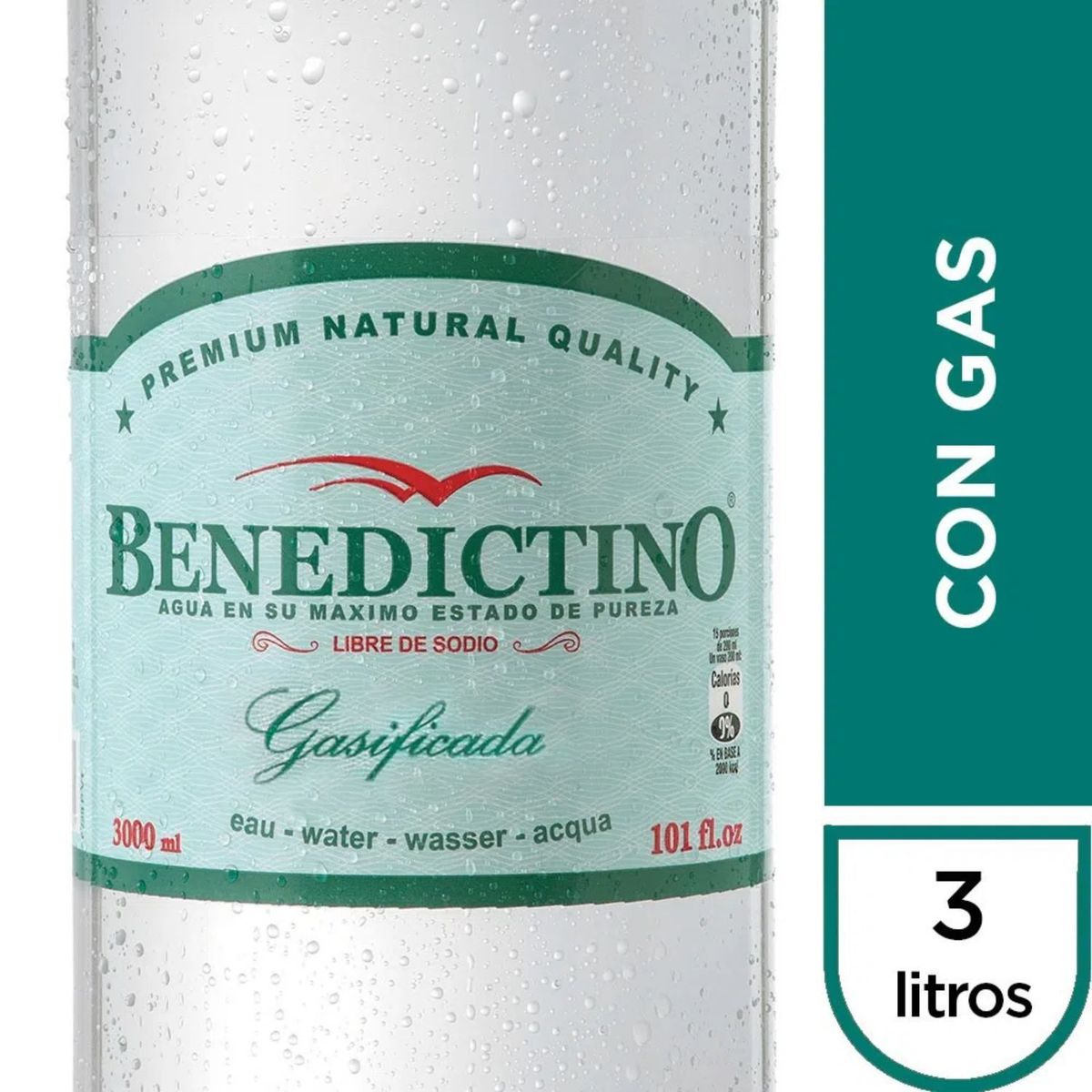 BENEDICTINO - Agua Purificada Con Gas Benedictino 3 L