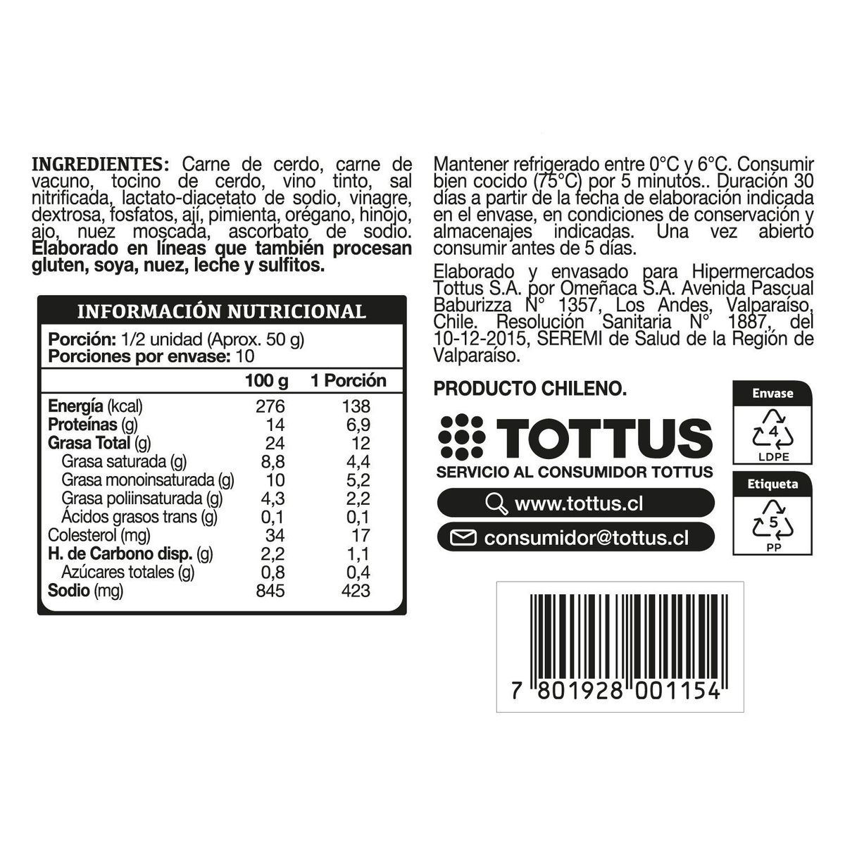 TOTTUS - Chorizo Tipo Argentino