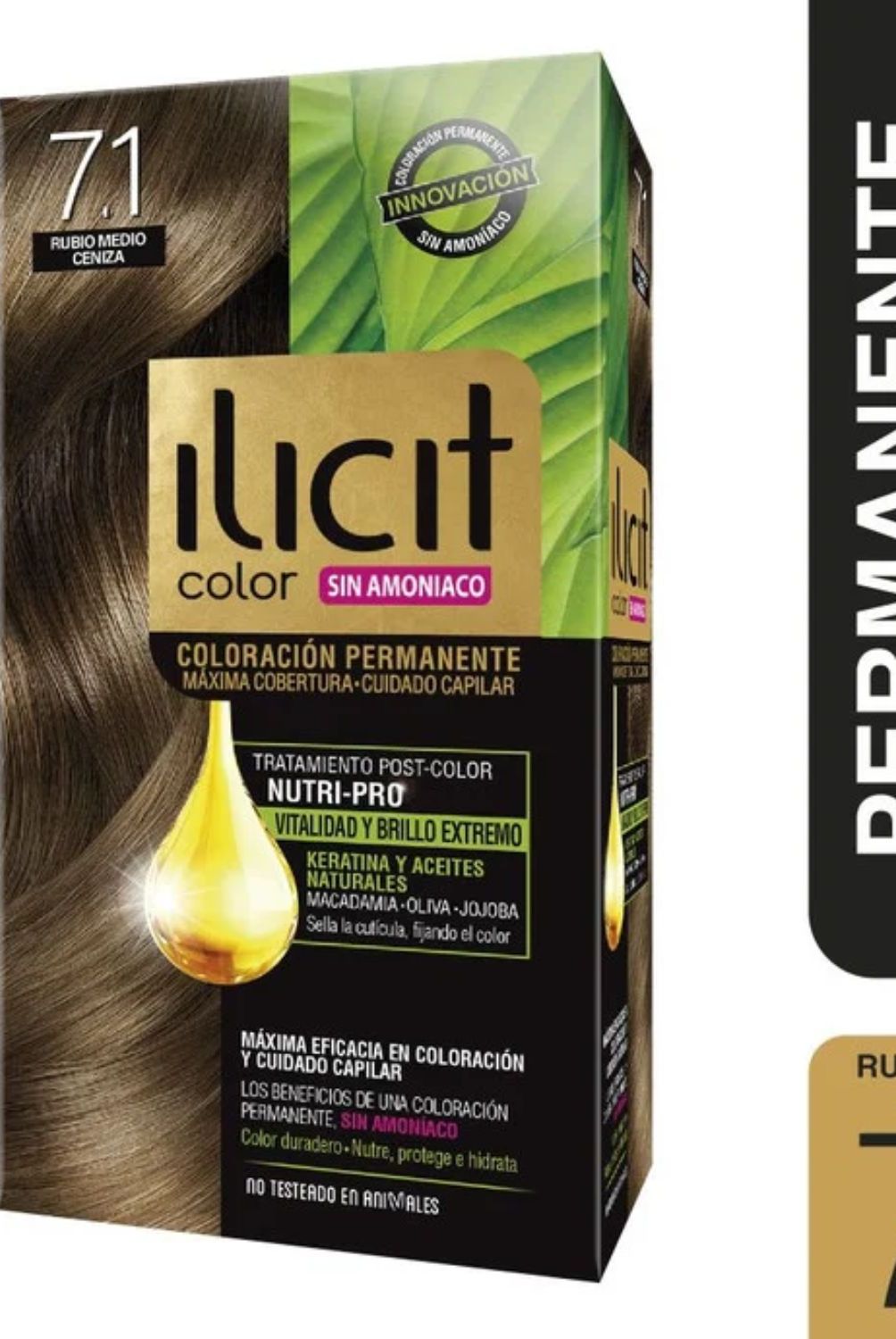ILICIT - Coloración Sin Amoníaco 7.1 Rubio Ceniza Medio