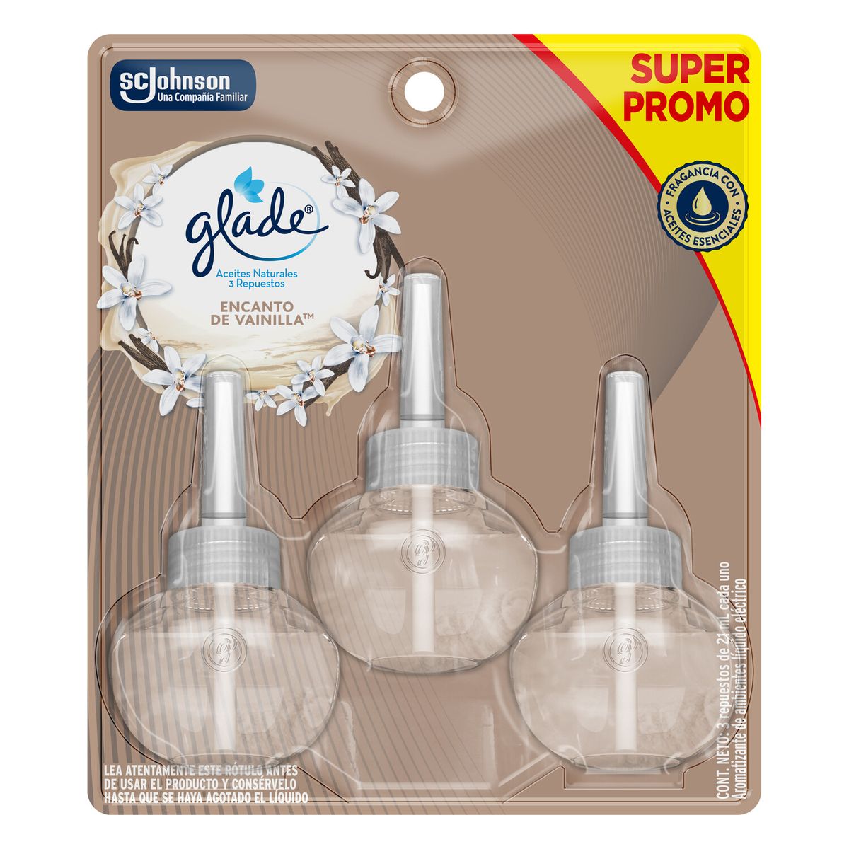 GLADE - Pack Repuesto Desodorante Ambiental Vainilla Glade 3x21ml