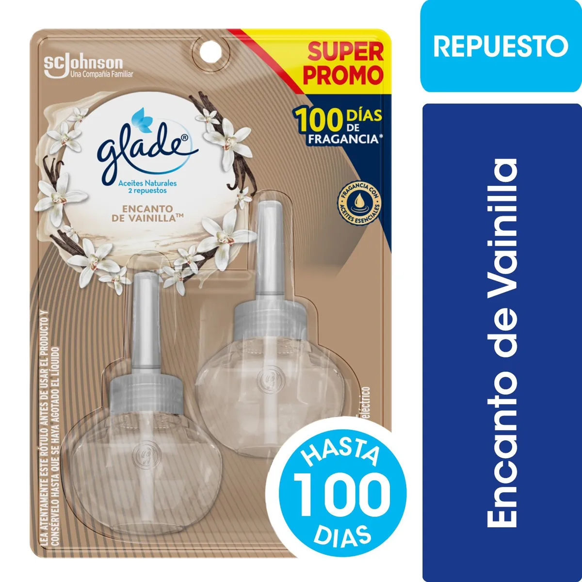 GLADE - Pack Repuesto Desodorante Ambiental Glade Aceites Naturales Vainilla 2 x 21 ml