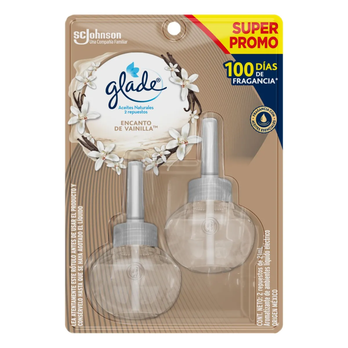 GLADE - Pack Repuesto Desodorante Ambiental Glade Aceites Naturales Vainilla 2 x 21 ml