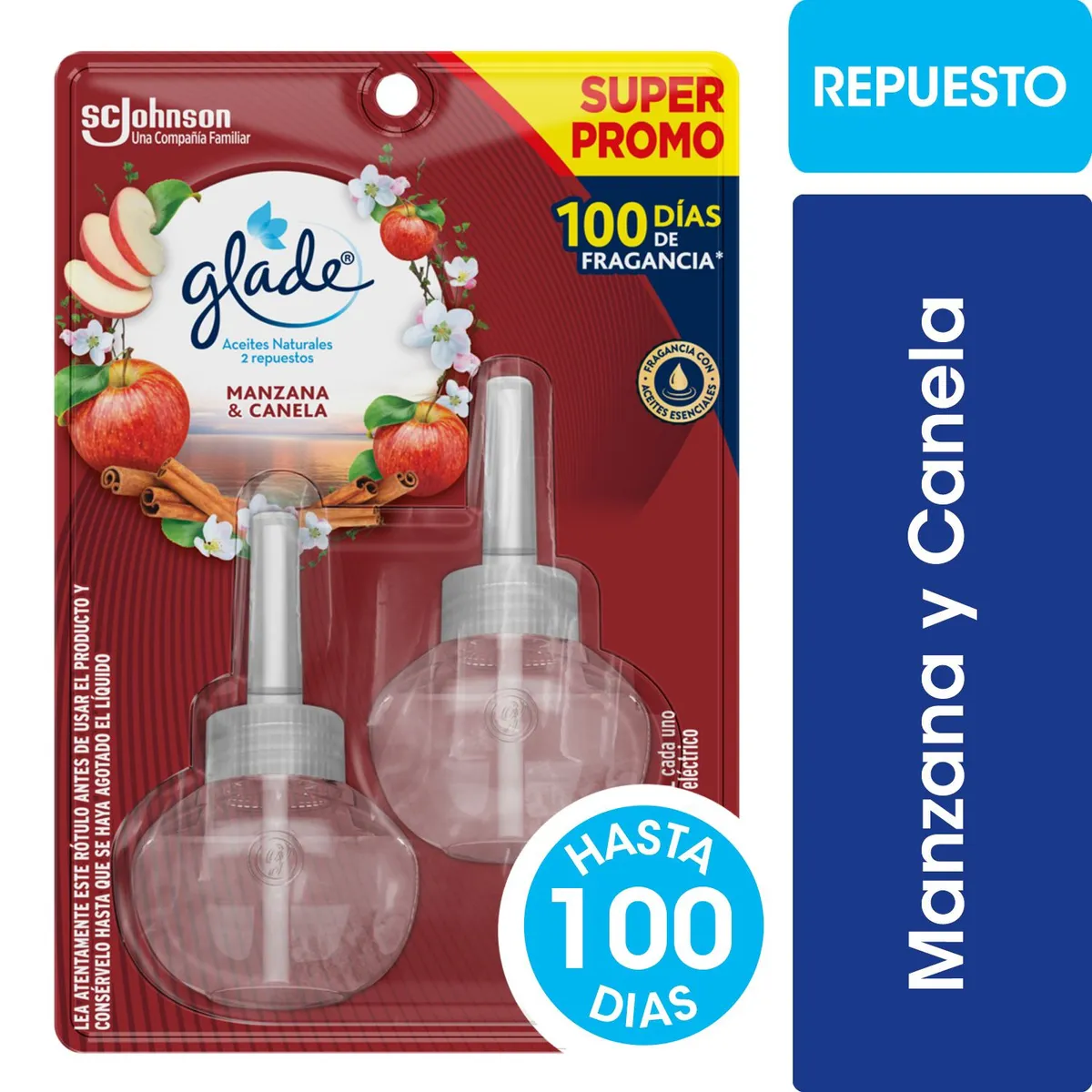 GLADE - Pack Repuestos Desodorante Ambiental Glade Aceites Manzana Canela 2 x 21 ml
