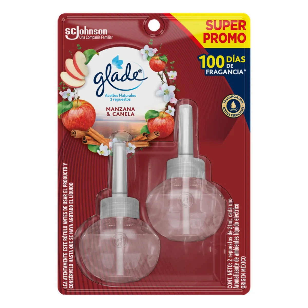 GLADE - Pack Repuestos Desodorante Ambiental Glade Aceites Manzana Canela 2 x 21 ml