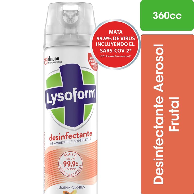 LYSOFORM - Desinfectante Aerosol de Ambientes y Elimina Olores Lysoform Frutal 360 ml