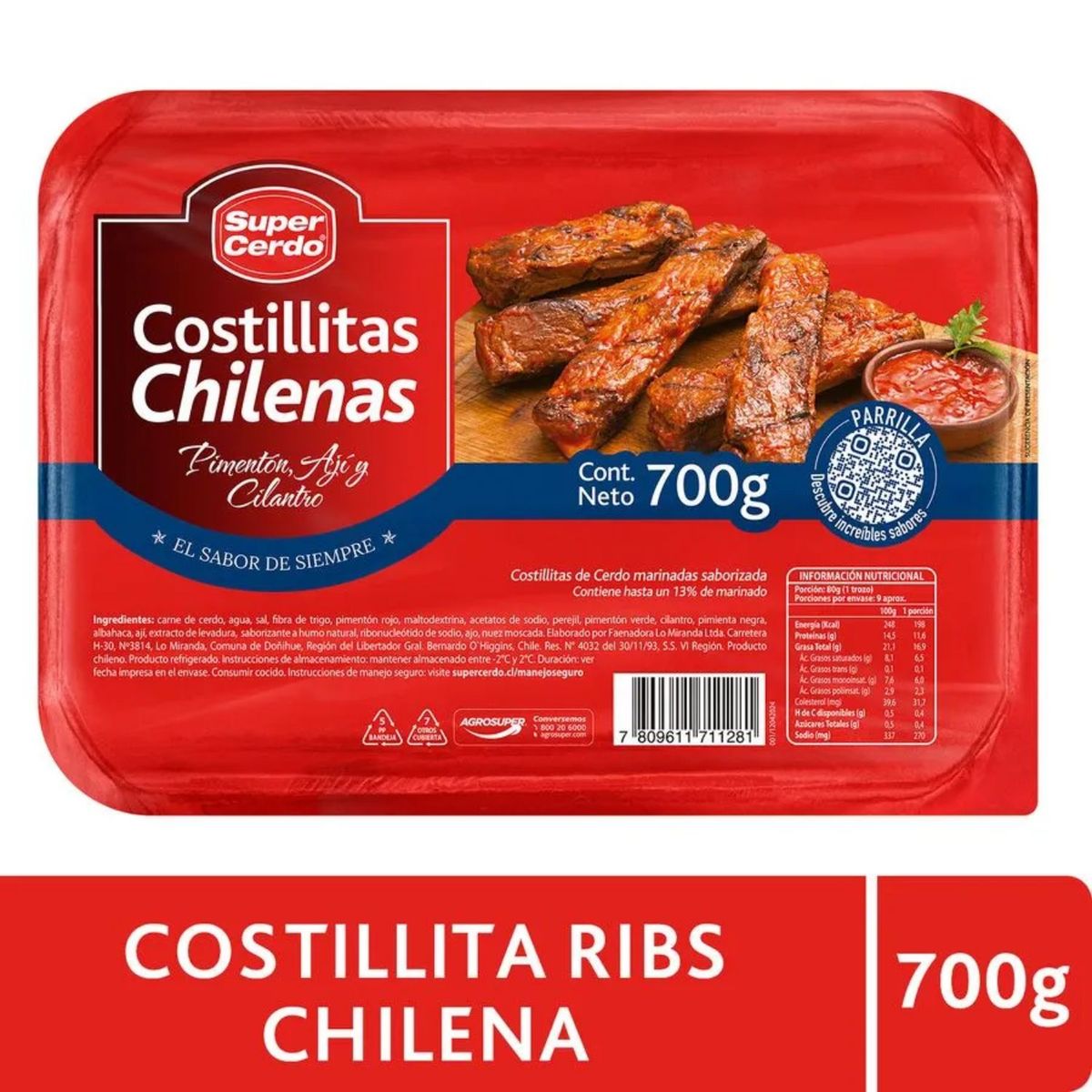 SUPER CERDO - Costillitas de Cerdo Ribs a la Chilena Super Cerdo 700 g
