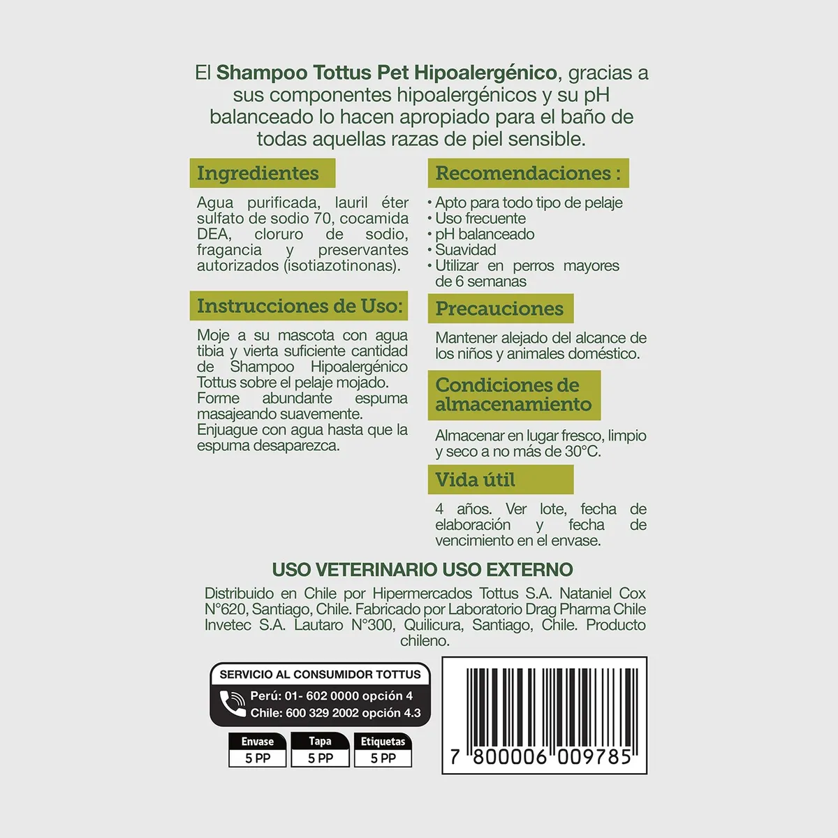 TOTTUS - Shampoo Hipoalergénico