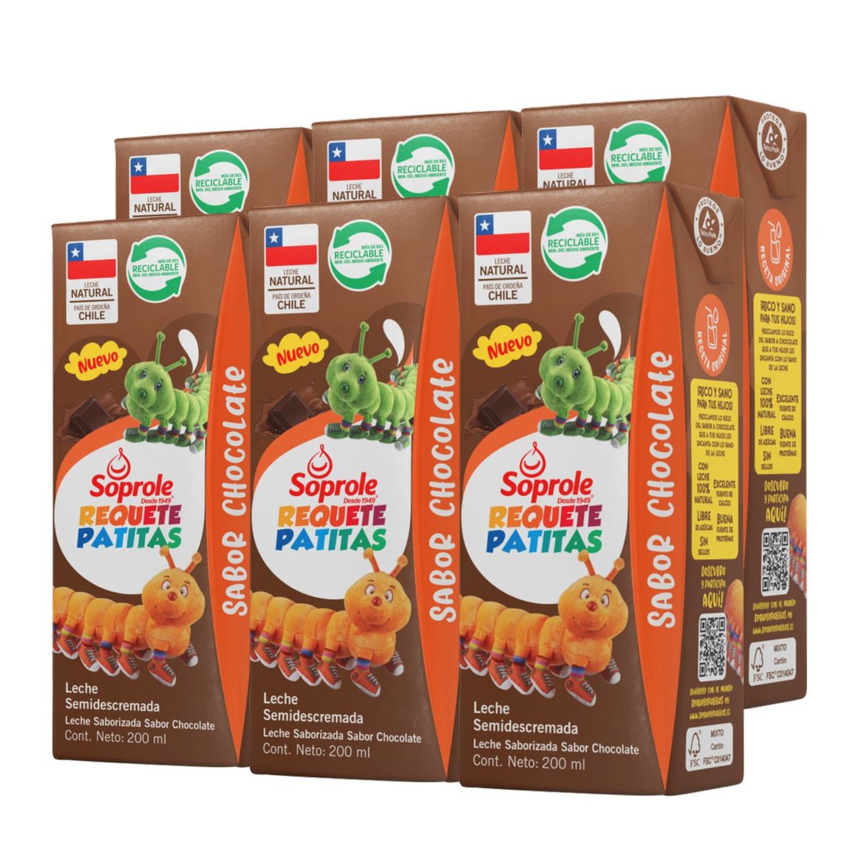SOPROLE - Pack Leche Semi Descremada Soprole Sabor Chocolate 6 x 200 ml