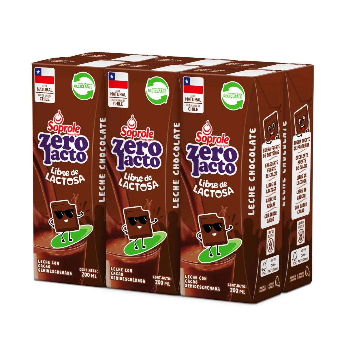 SOPROLE - Pack Leche Semidescremada Zerolacto Sabor Chocolate