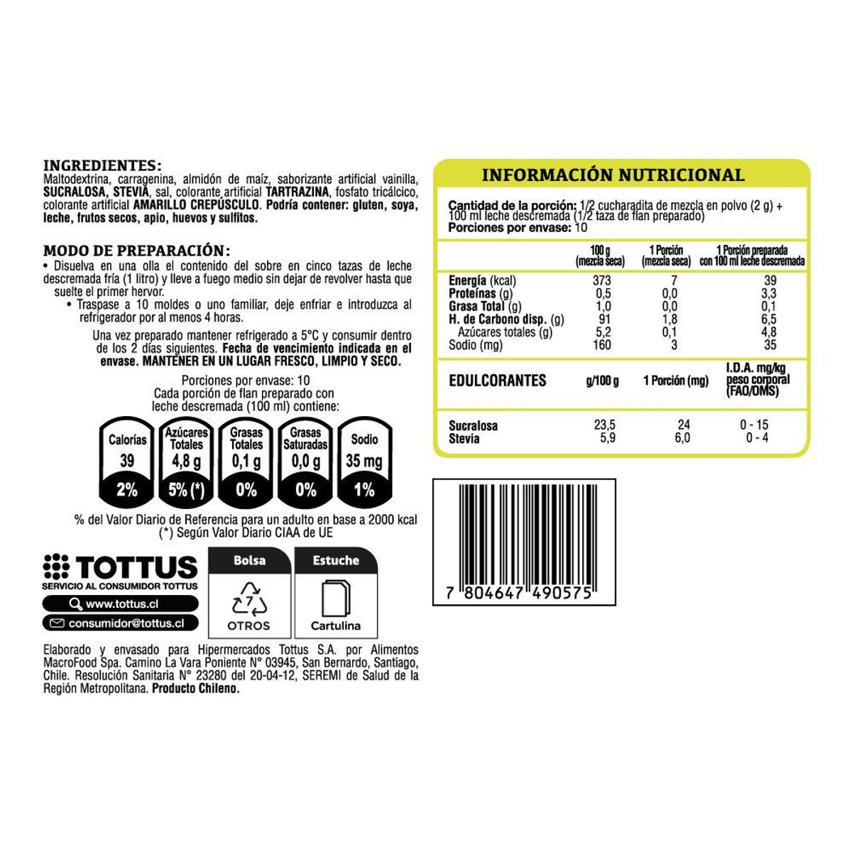 TOTTUS - Flan Light Vainilla