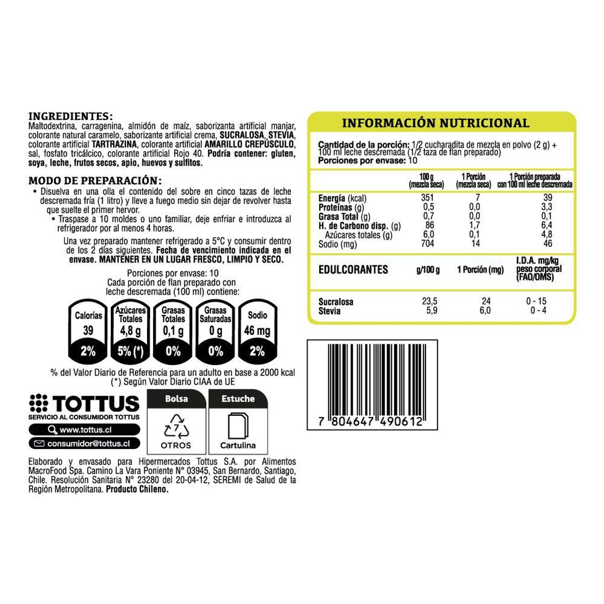TOTTUS - Flan Light Manjar