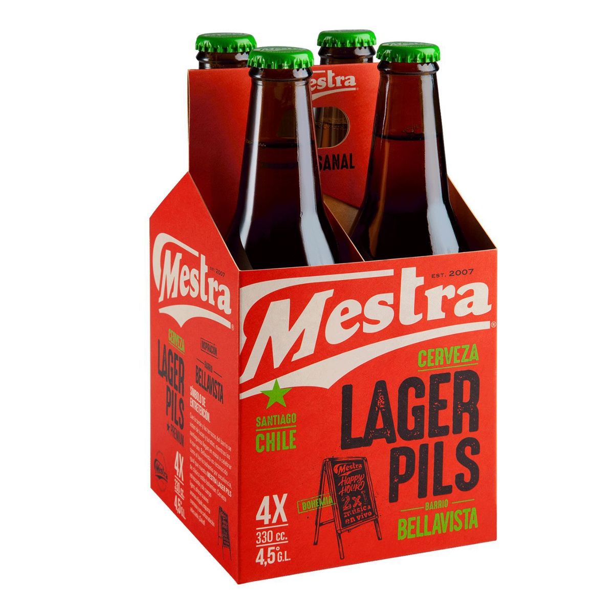 MESTRA - Pack Cerveza Lager Mestra Botella 4° 4 x 330 cc