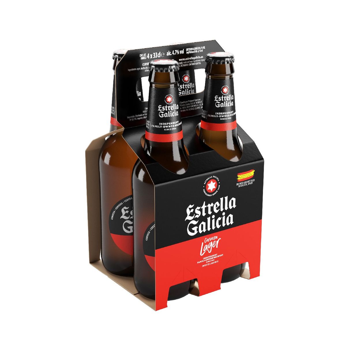 ESTRELLA GALICIA - Pack Cerveza Estrella Galicia Botella 4.7° 4 x 330 cc