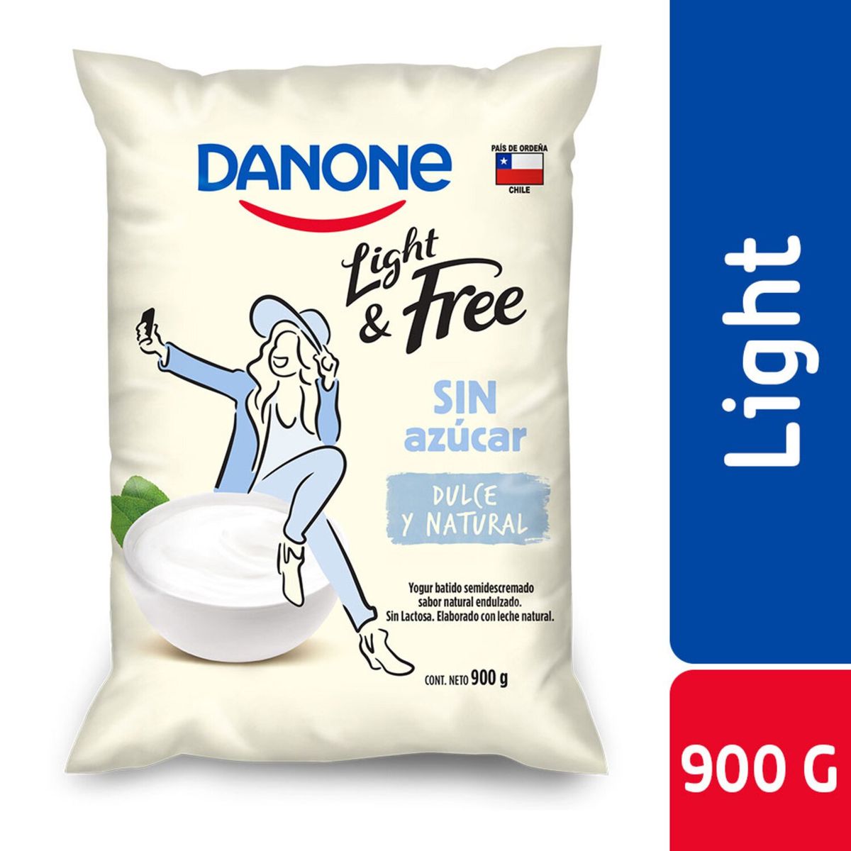 DANONE - Yoghurt Sabor Natural Bolsa Danone Light&Free 900 g